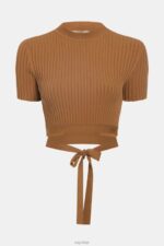 Esprit Pleated top Women Brown Sweaters P0D0X375 - Image 4