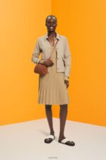 Esprit Pleated wrap dress with long-sleeves Women Khaki Beige Dresses P0D0X126 - Image 2