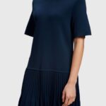 Esprit Pretty Pleats Frill Hem Dress Women Navy Dresses P0D0X470