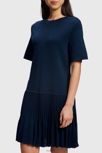 Esprit Pretty Pleats Frill Hem Dress Women Navy Dresses P0D0X470