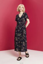 Esprit Printed midi dress with a tie belt Women Dark Blue Dresses P0D0X189 - Image 2