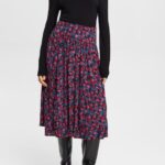 Esprit Printed midi-skirt with gathers Women Pink Skirts P0D0X421