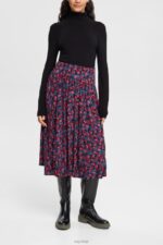 Esprit Printed midi-skirt with gathers Women Pink Skirts P0D0X421