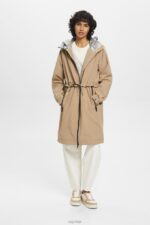 Esprit Rain coat with drawstring hood Women Camel Coats P0D0X306 - Image 2