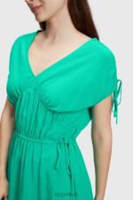 Esprit RAYON SILK RUCHED V NECK DRESS Women Green Dresses P0D0X453 - Image 2