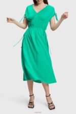 Esprit RAYON SILK RUCHED V NECK DRESS Women Green Dresses P0D0X453