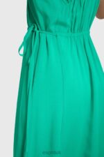 Esprit RAYON SILK RUCHED V NECK DRESS Women Green Dresses P0D0X453 - Image 3
