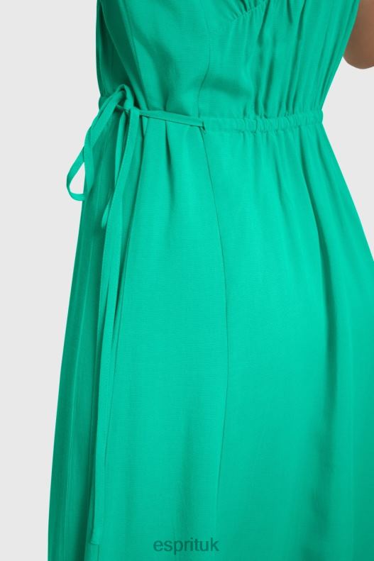 Esprit RAYON SILK RUCHED V NECK DRESS Women Green Dresses P0D0X453 - Image 3