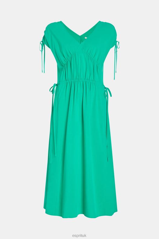 Esprit RAYON SILK RUCHED V NECK DRESS Women Green Dresses P0D0X453 - Image 4