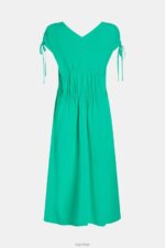 Esprit RAYON SILK RUCHED V NECK DRESS Women Green Dresses P0D0X453 - Image 5