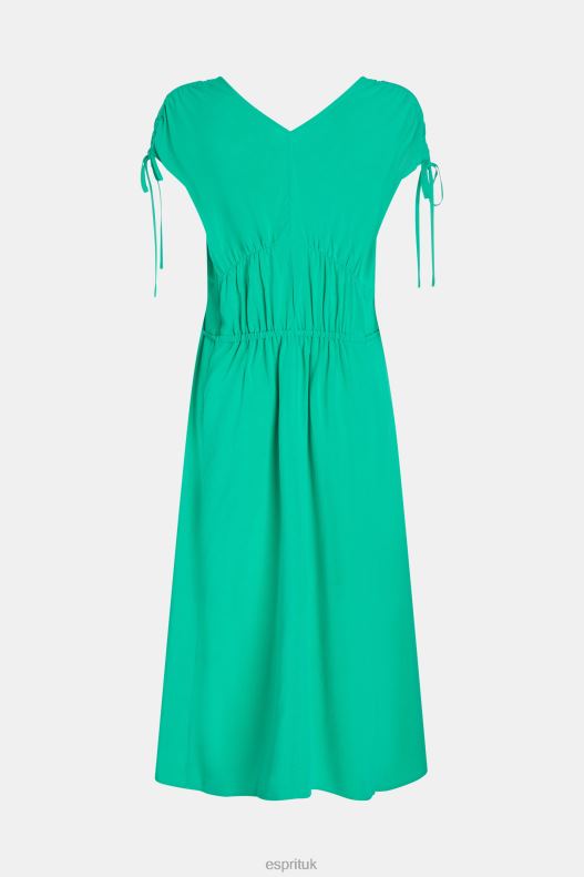 Esprit RAYON SILK RUCHED V NECK DRESS Women Green Dresses P0D0X453 - Image 5