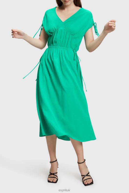 Esprit RAYON SILK RUCHED V NECK DRESS Women Green Dresses P0D0X453 - Image 1