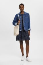 Esprit Recycled: Chiffon dress with a gathered waist Women Navy Dresses P0D0X67 - Image 2