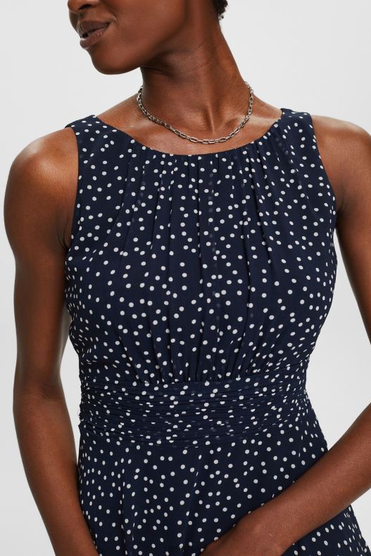 Esprit Recycled: Chiffon dress with a gathered waist Women Navy Dresses P0D0X67 - Image 3