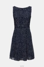 Esprit Recycled: Chiffon dress with a gathered waist Women Navy Dresses P0D0X67 - Image 5