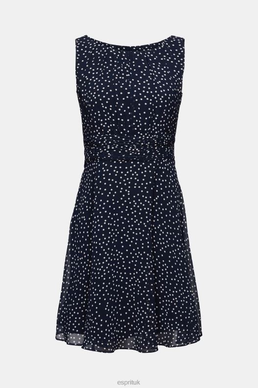 Esprit Recycled: Chiffon dress with a gathered waist Women Navy Dresses P0D0X67 - Image 5