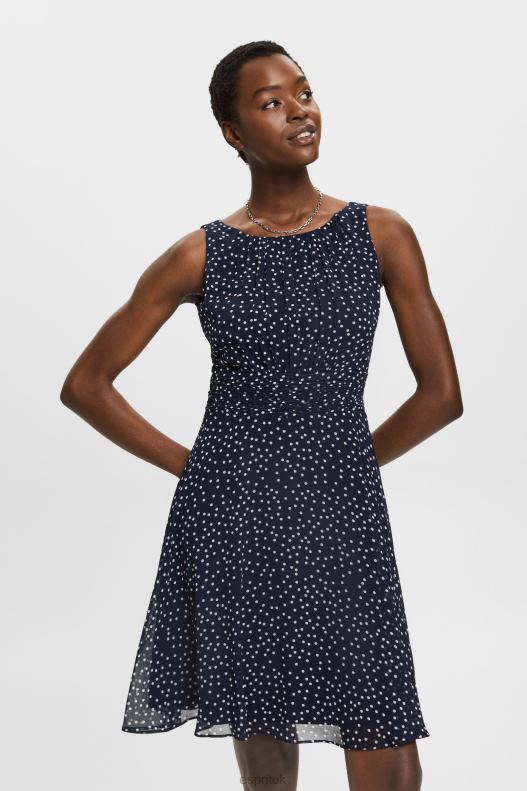 Esprit Recycled: Chiffon dress with a gathered waist Women Navy Dresses P0D0X67 - Image 1