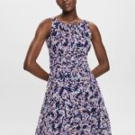 Esprit Recycled: Chiffon dress with a gathered waist Women Navy Floral Dresses P0D0X68