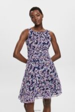 Esprit Recycled: Chiffon dress with a gathered waist Women Navy Floral Dresses P0D0X68