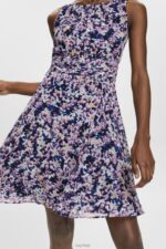 Esprit Recycled: Chiffon dress with a gathered waist Women Navy Floral Dresses P0D0X68 - Image 3