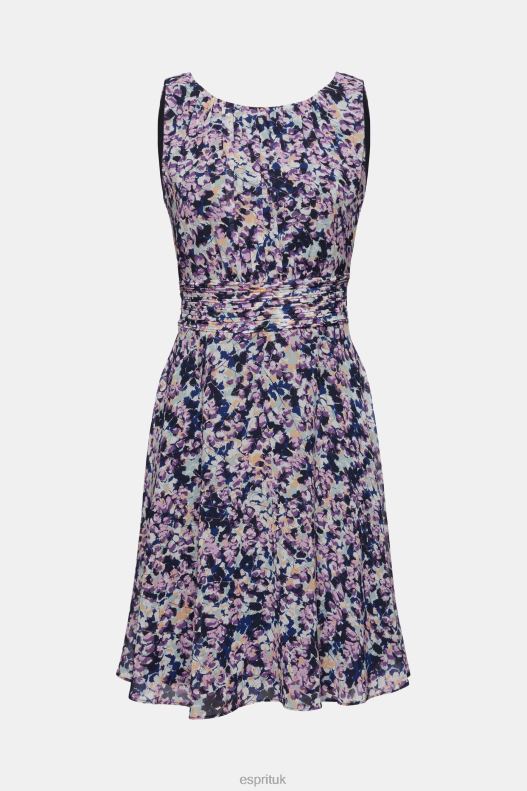 Esprit Recycled: Chiffon dress with a gathered waist Women Navy Floral Dresses P0D0X68 - Image 5