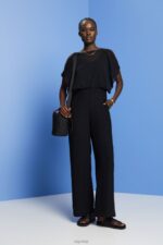 Esprit Recycled: long chiffon jumpsuit Women Black Suit P0D0X75 - Image 2
