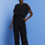 Esprit Recycled: long chiffon jumpsuit Women Black Suit P0D0X75