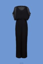 Esprit Recycled: long chiffon jumpsuit Women Black Suit P0D0X75 - Image 5