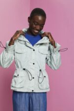 Esprit Recycled: rain jacket with a hood Women Light Aqua Green Jackets P0D0X95