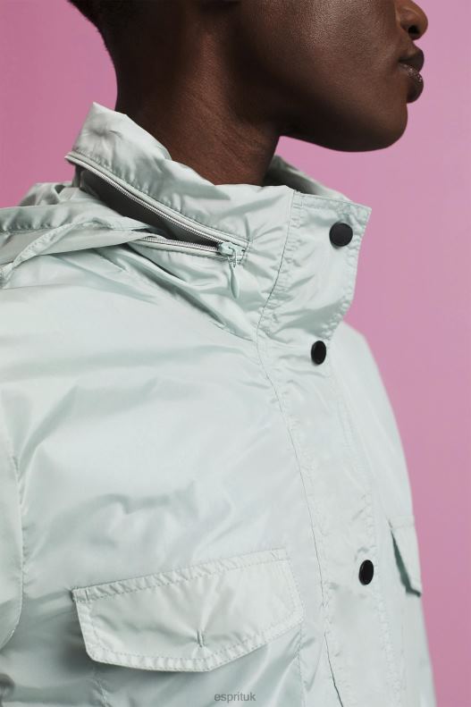 Esprit Recycled: rain jacket with a hood Women Light Aqua Green Jackets P0D0X95 - Image 3