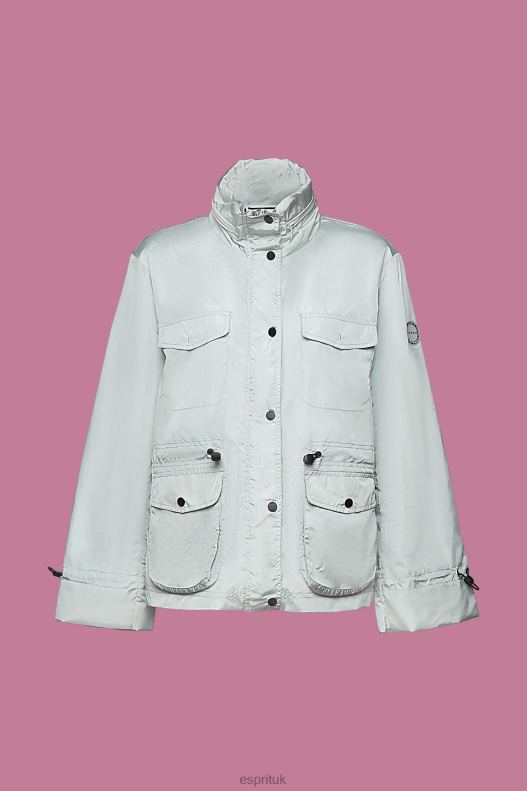 Esprit Recycled: rain jacket with a hood Women Light Aqua Green Jackets P0D0X95 - Image 5