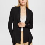 Esprit Recycled: ribbed cardigan with handkerchief hem Women Black Sweaters P0D0X23