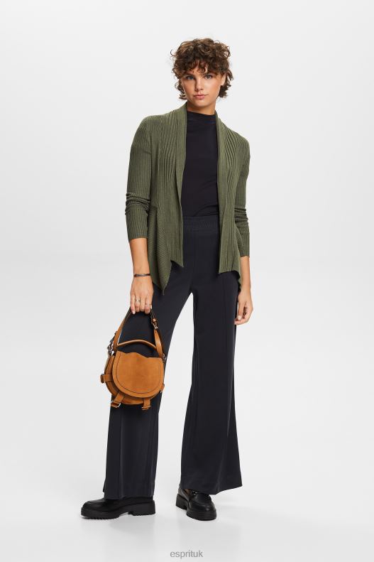 Esprit Recycled: ribbed cardigan with handkerchief hem Women Khaki Green Sweaters P0D0X24 - Image 2