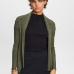 Esprit Recycled: ribbed cardigan with handkerchief hem Women Khaki Green Sweaters P0D0X24