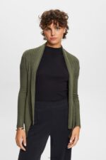 Esprit Recycled: ribbed cardigan with handkerchief hem Women Khaki Green Sweaters P0D0X24