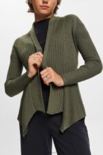 Esprit Recycled: ribbed cardigan with handkerchief hem Women Khaki Green Sweaters P0D0X24 - Image 3