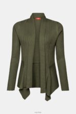 Esprit Recycled: ribbed cardigan with handkerchief hem Women Khaki Green Sweaters P0D0X24 - Image 5