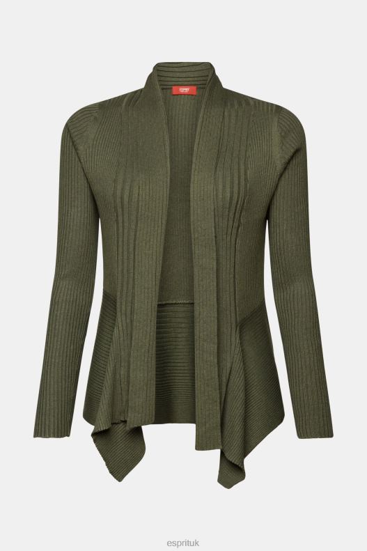Esprit Recycled: ribbed cardigan with handkerchief hem Women Khaki Green Sweaters P0D0X24 - Image 5