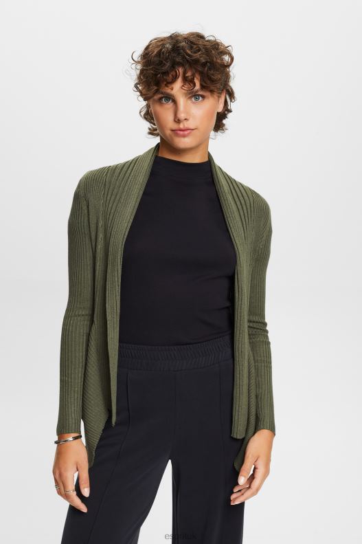 Esprit Recycled: ribbed cardigan with handkerchief hem Women Khaki Green Sweaters P0D0X24 - Image 1