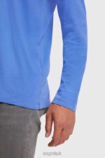 Esprit Regular solid jersey t-shirt Men Blue T-Shirts P0D0X861 - Image 3