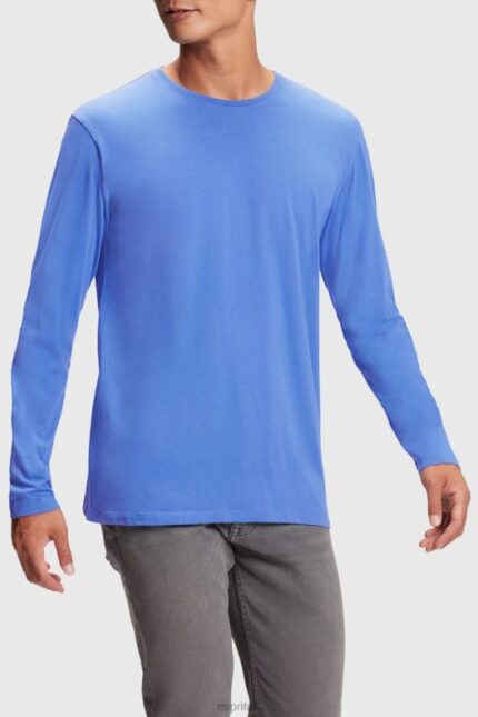 Esprit Regular solid jersey t-shirt Men Blue T-Shirts P0D0X861