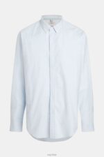 Esprit Relaxed fit all-over print oxford shirt Men Light Blue Shirts P0D0X795 - Image 6