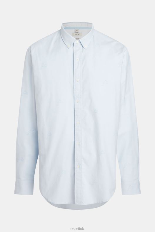 Esprit Relaxed fit all-over print oxford shirt Men Light Blue Shirts P0D0X795 - Image 6