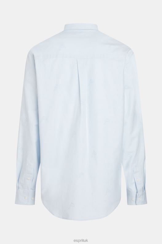 Esprit Relaxed fit all-over print oxford shirt Men Light Blue Shirts P0D0X795 - Image 7