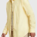 Esprit Relaxed fit striped poplin shirt Men Sunflower Yellow Shirts P0D0X798