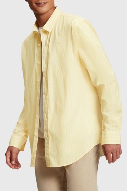 Esprit Relaxed fit striped poplin shirt Men Sunflower Yellow Shirts P0D0X798