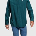 Esprit Relaxed fit striped poplin shirt Men Teal Blue Shirts P0D0X797