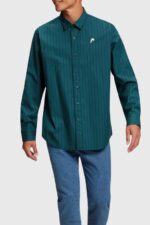 Esprit Relaxed fit striped poplin shirt Men Teal Blue Shirts P0D0X797