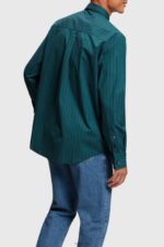Esprit Relaxed fit striped poplin shirt Men Teal Blue Shirts P0D0X797 - Image 3