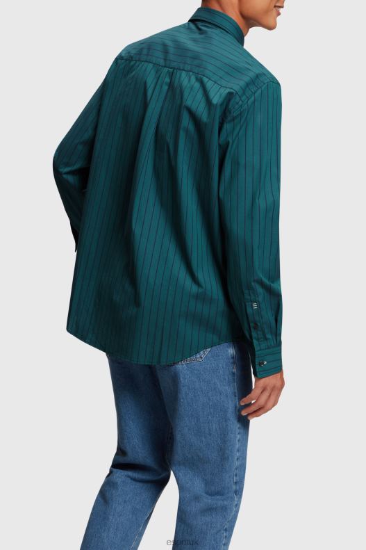 Esprit Relaxed fit striped poplin shirt Men Teal Blue Shirts P0D0X797 - Image 3